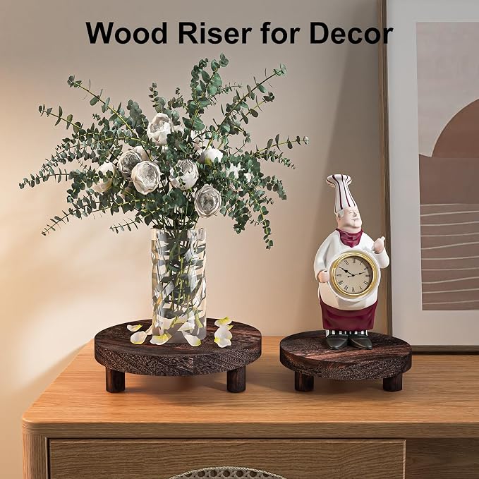 3 Pcs Wood Plant Stand Indoor Outdoor, Round Wood Riser - Image 9