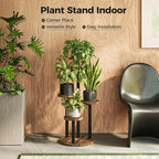 Bamworld Plant Tables Indoor Corner Plant Stand Tall Metal Wood Plant Shelf - Image 2