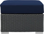 Modway Sojourn Wicker Rattan Outdoor Patio Sunbrella Fabric Ottoman in Canvas - Image 4