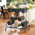 Giantex Rolling Raised Garden Bed w/ 7 Planter Boxes, Storage Baskets, Drainage - Image 2