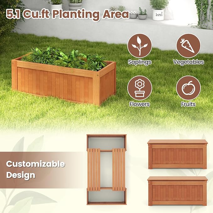 Giantex 2-in-1 Outdoor Bench, Wood Raised Garden Bed - Image 5