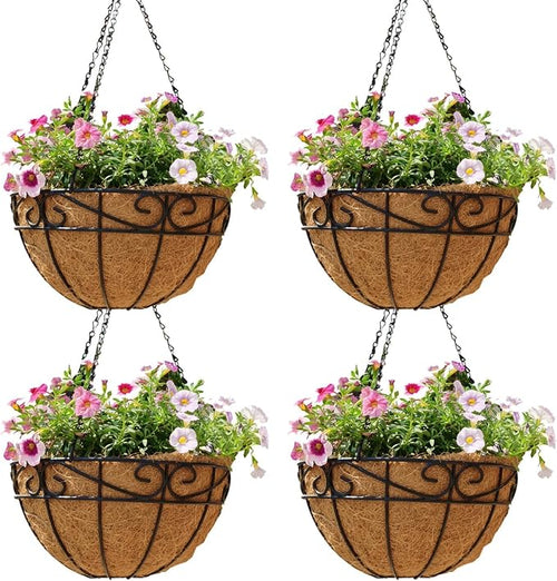 4 Pack 12 Inch Hanging Baskets for Plants Outdoor Metal Hanging Planter Hanging by Qusuxi