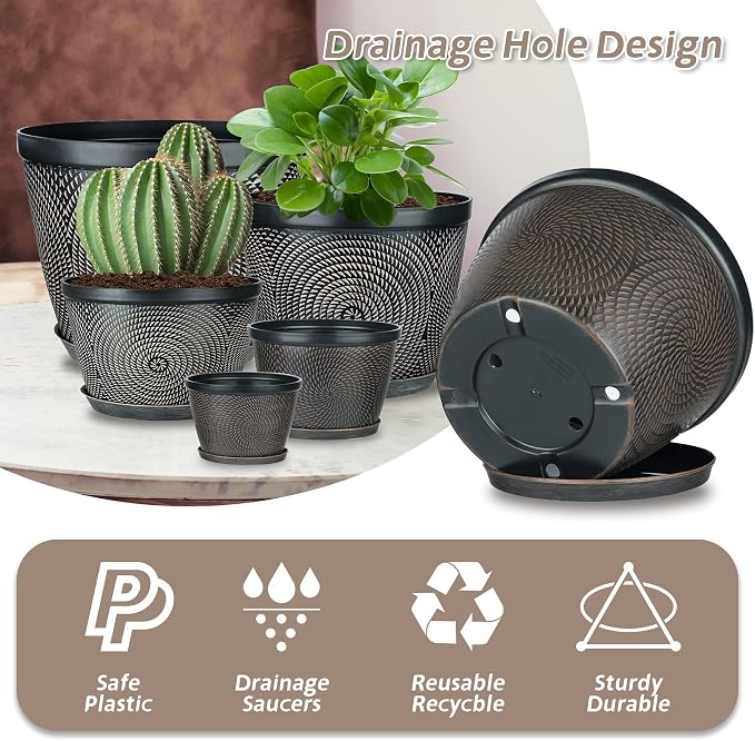 Quarut 4 Pack 6 Inch Flower Pots - Image 5