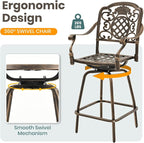 Pamapic 3-Piece Patio Swivel Bar Stools Set，Rustproof Cast Aluminum Patio Bar - Image 5