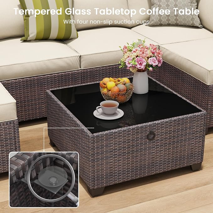 7 Piece Outdoor Patio Furniture Set, Outdoor Sectional Furniture, Rattan & - Image 5