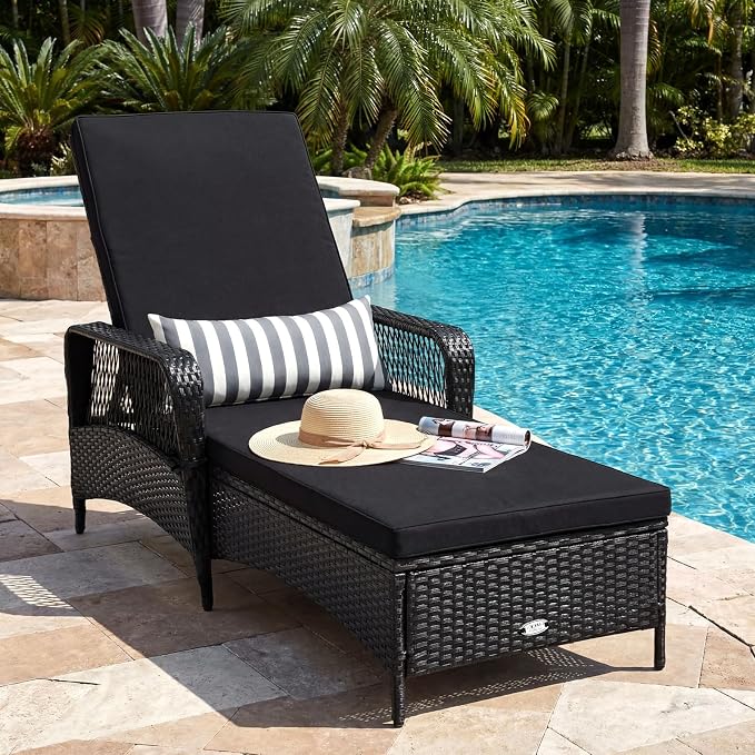 Tangkula Wicker Chaise Lounge Outdoor, Patio Rattan Reclining Chaise - Image 2