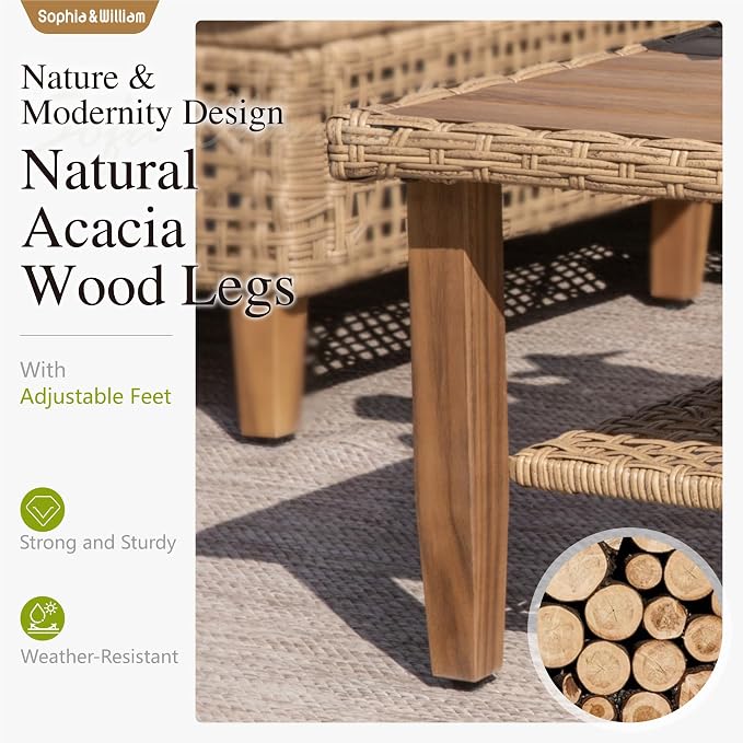 Sophia and William 5-Piece Wicker Patio Furniture Set, L-Shaped Outdoor - Image 6
