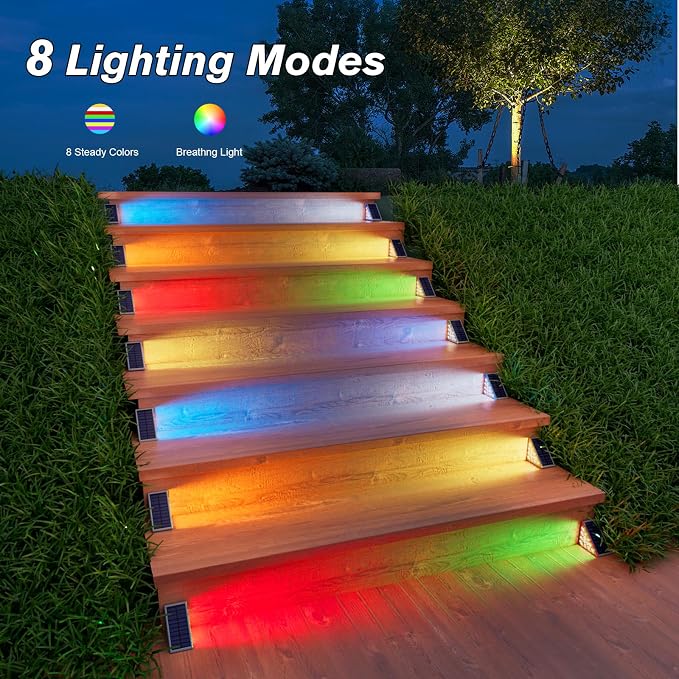 VOLISUN Solar Stair Lights 8 Pack, 7 Fixed Colors, Solar Step Lights Outdoor - Image 3