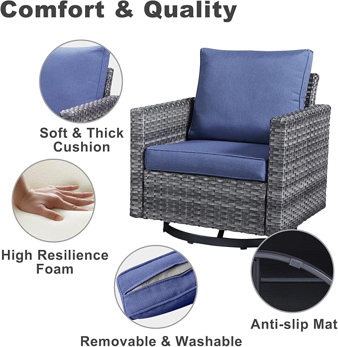 Belord Wicker Chairs Outdoor Bistro Set Oversize Patio Swivel Rocker, Rattan - Image 6