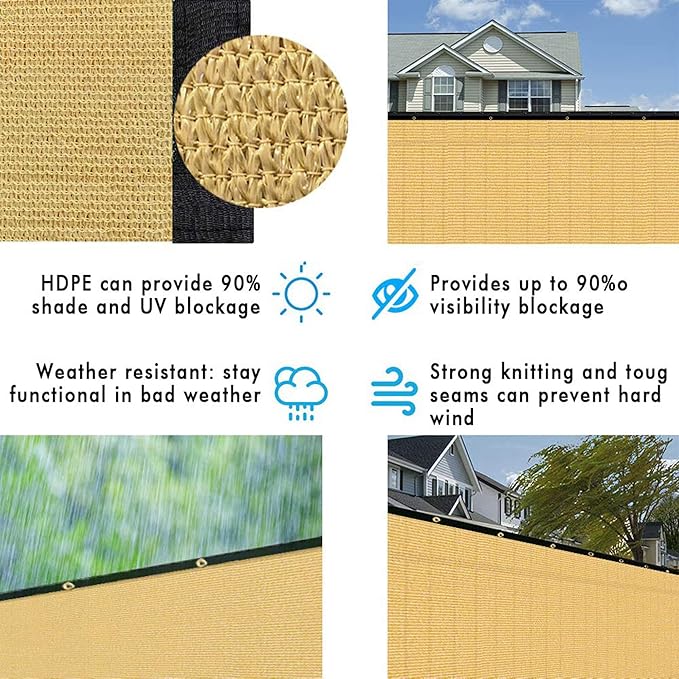 UPGRADE Privacy Fence Screen 8'x11' Sand Outdoor 90% Visibility Blockage 170 - Image 6
