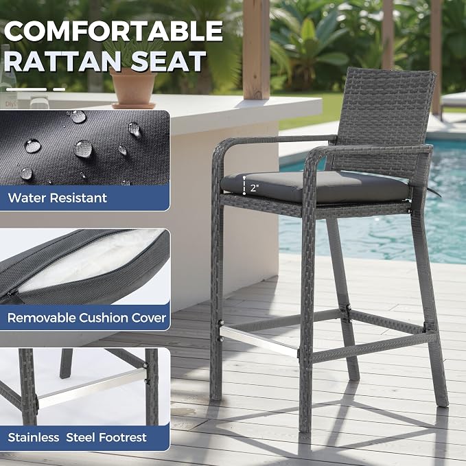 NICESOUL Wicker Outdoor Bar Set 5 Piece, Patio Counter Height Dining Table and - Image 9