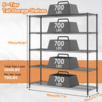 3500LBS 59" W 5 Tiers Storage Shelves, Metal Shelving Wire Metal Shelving Unit - Image 3