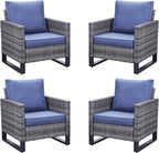 Belord Outdoor Wicker Chair Patio Chairs Set of 4, All Weather Rattan Club by Belord