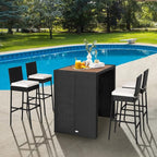 Tangkula 5 Piece Patio Wicker Bar Set, Patiojoy Outdoor Acacia Wood Bar Height - Image 3