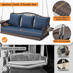 Upgraded Wicker Hanging Porch Swing Heavy Duty 900 LBS 3-Seat Outdoor Patio - Image 2