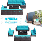 Kullavik 12 Pieces Outdoor Patio Furniture Set PE Wicker Rattan Sectional Sofa - Image 7