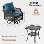 HOMREST 3 Piece Outdoor Swivel Chair Set, Wicker Patio Bistro Set - Image 6