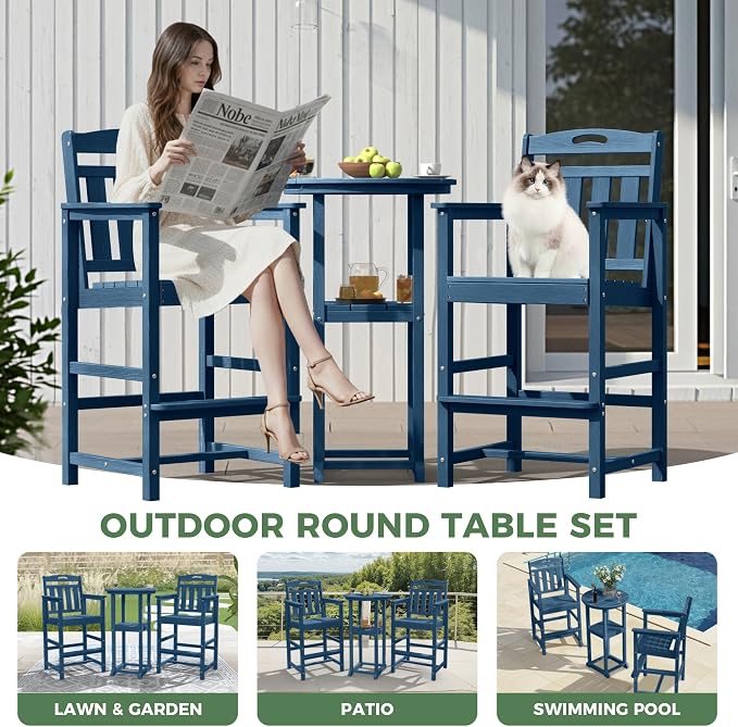 Outdoor Patio Tall Adirondack Bar Chairs Set of 2, All-Weather HDPE Bar Height - Image 7