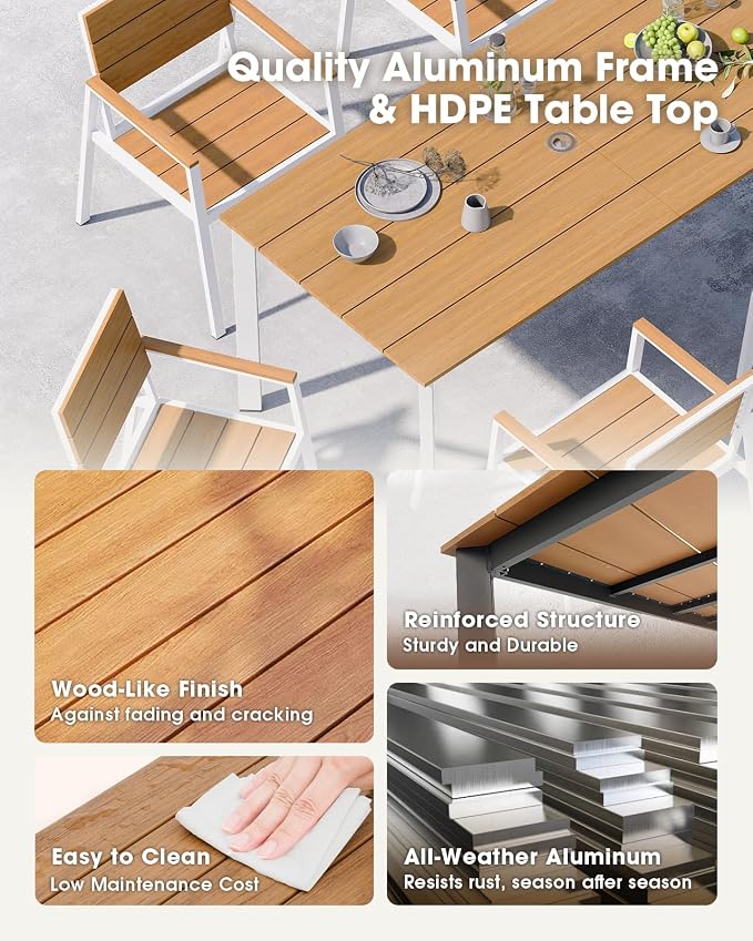 Outdoor Patio Dining Table, Aluminum & HDPS Outdoor Table - Image 2