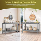 SUPER DEAL 48 inch Outdoor Console Table, 2-Tier Solid Wood Side Table - Image 6
