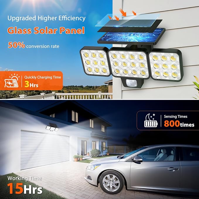 WdtPro Solar Lights Outdoor Waterproof 1 Pack, 3500LM Super Bright Motion - Image 3