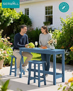SERWALL 3-Piece Outdoor Bar Set, Rectangular All Weather HDPE Bar Height Patio - Image 3
