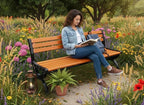 Outdoor Benches Cast Aluminum Preservative Wood 67IN Patio Garden Bench Perfect - Image 4