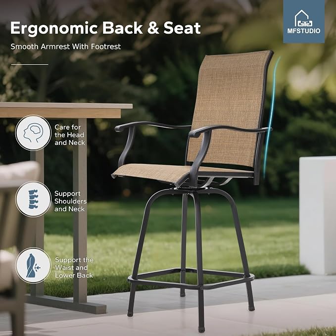 MFSTUDIO Outdoor Bar Stools Set of 4, Swivel Bar Height Patio Chairs Outdoor - Image 5