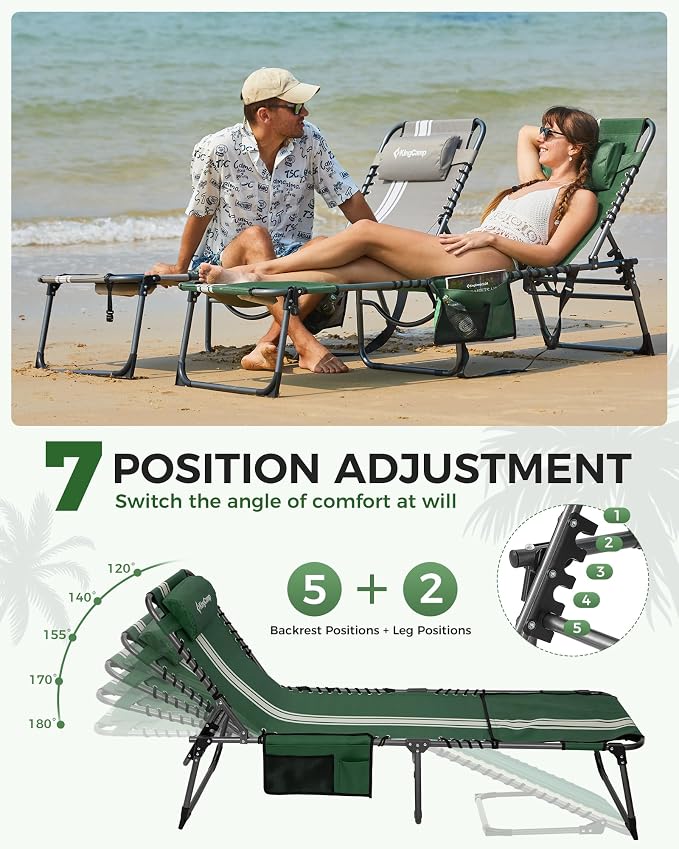 KingCamp Tanning Chair with Face Hole, Lounge Chairs Outdoor Folding Comfy - Image 5