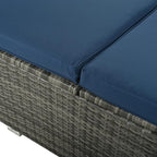 Patio Chaise Lounge, Four-sided Canopy, Overhead Curtain and Blue Cushions - Image 9