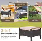 Tangkula 2 Piece Patio Rattan Ottomans, Outdoor Wicker Footstool w/Acacia Wood - Image 8