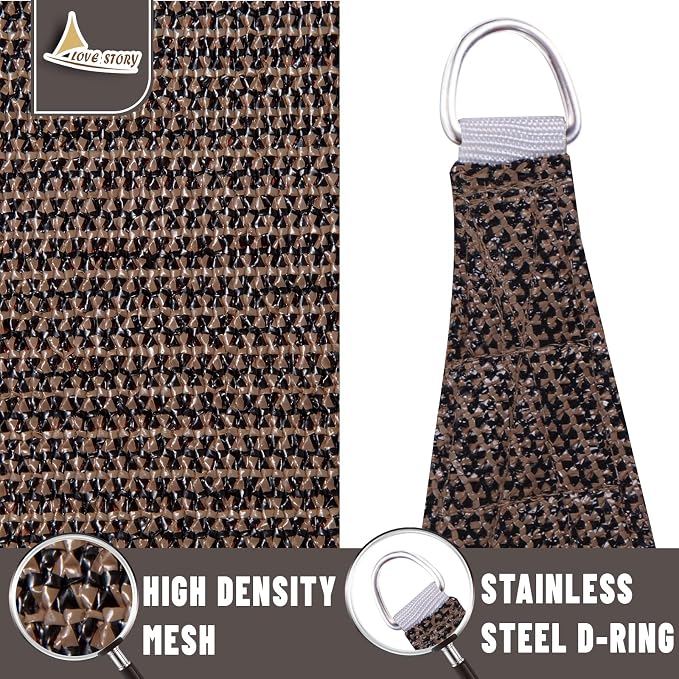 LOVE STORY Custom Size 12'x20'x23.3' Brown Sun Shade Sail Right Triangle - Image 5