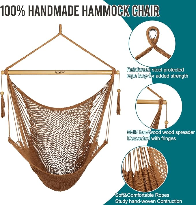 JoyView Hammock Chair with Spreader Bar Caribbean Hammock Swing Chair 300 LBS - Image 4