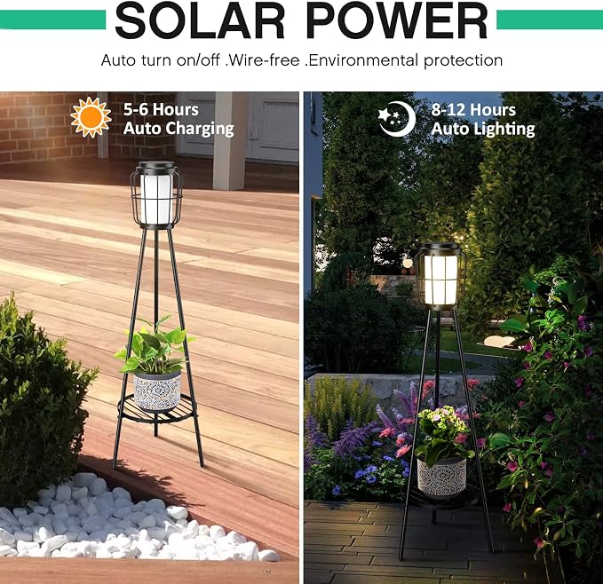 2 Pack Solar Lights with Plant Stand, Outdoor Floor Lamps, Waterproof Solar - Image 2