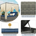 Patio Chaise Lounge, Four-sided Canopy, Overhead Curtain and Blue Cushions - Image 4
