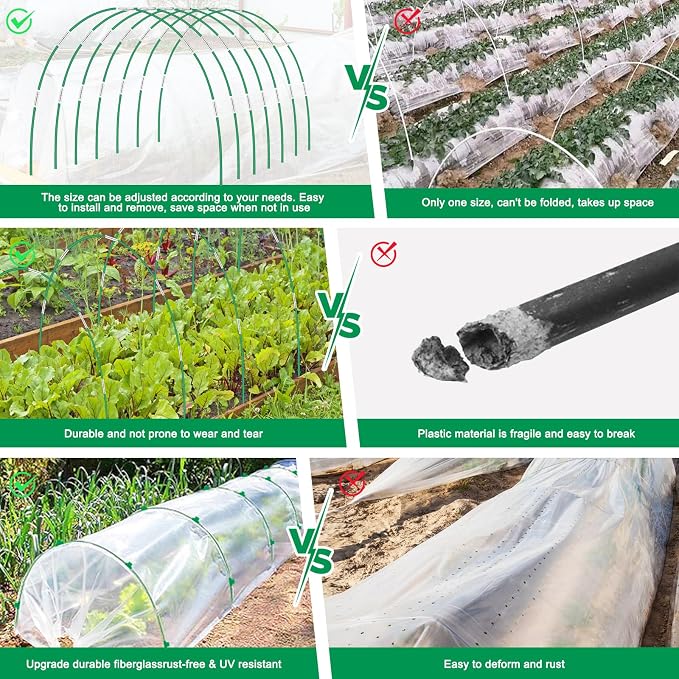 Greenhouse Hoops Grow Tunnel, 10 Sets of 8FT Long Garden Hoops - Image 6