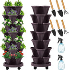 Umigy 2 Set Espresso Brown 7 Tier Vertical Planter Stackable Tower Planters by Umigy