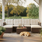 Tangkula 7 Pieces U Shape Outdoor Furniture Set, Patio Rattan Cushioned Chairs - Image 4