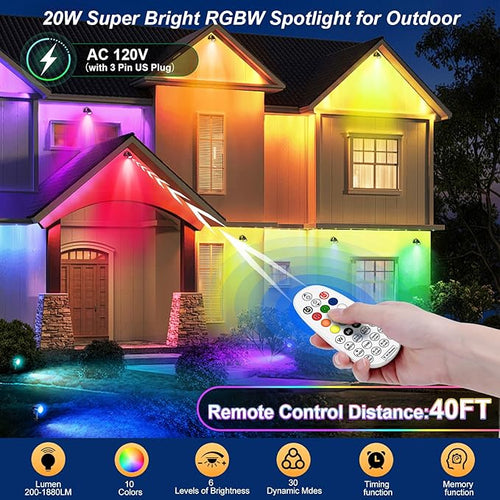 20W RGBW Color Changing Outdoor Spotlight - Image 2