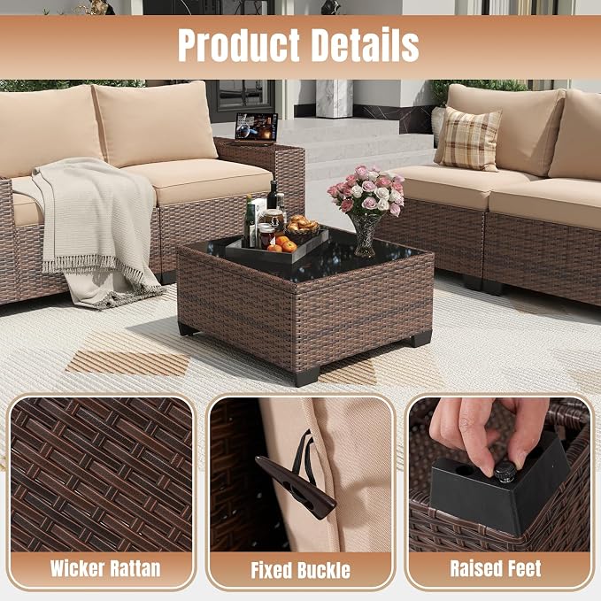 Aoxun 6 Pieces Patio Furniture Set Wicker Rattan Outdoor Sectional Conversation - Image 6