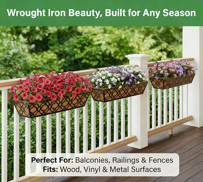 Y&M 24in Window Planter Box 4Pcs Iron Railing Planter - Image 8