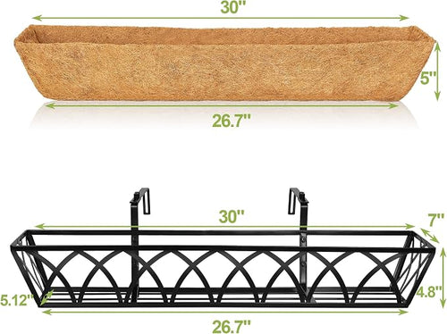 30 Inch Window Deck with Coco Liner Set of 2, Metal Hanging Flower Planter - Image 2