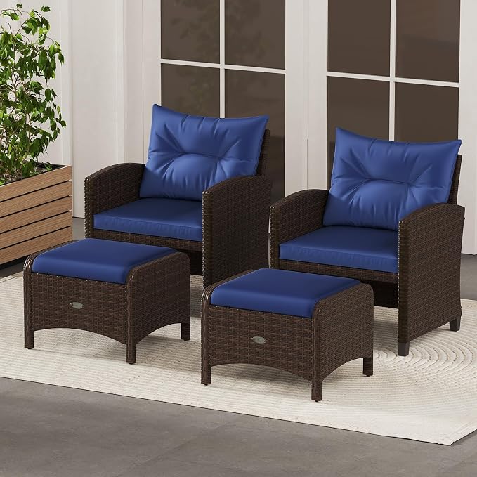 Tangkula 2 Pieces Outdoor Patio PE Wicker Ottomans - Image 4