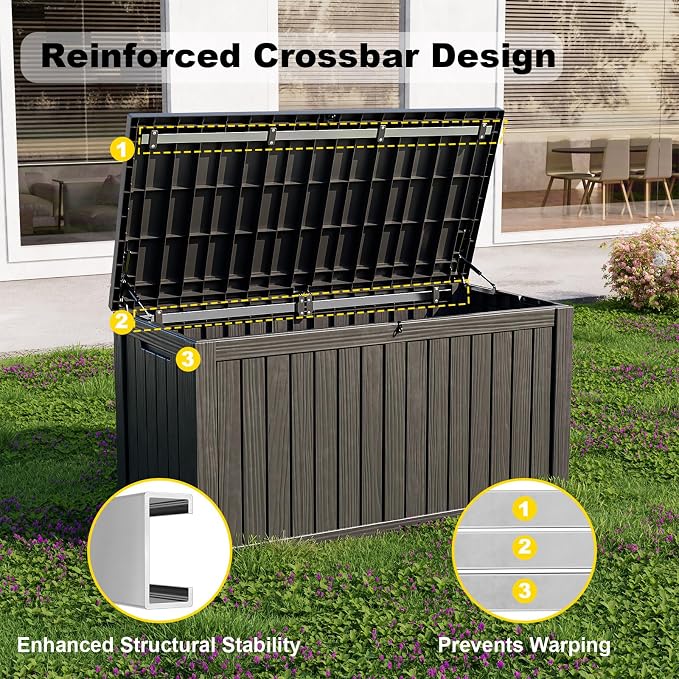 180 Gallon Resin Deck Box, Lockable Weatherproof Outdoor Storage Box - Image 5
