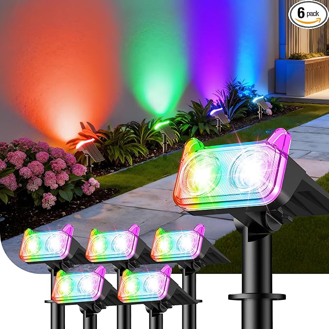 WdtPro Solar Color Changing Spot Lights, 8 Lighting Modes Solar Lights Outdoor by WdtPro