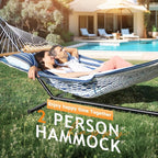 2 Person Outdoor Hammock with Stand, Cotton Rope Hammock with Polyester Pad - Image 4