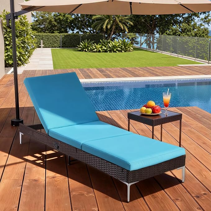 HOMREST Outdoor Chaise with Pneumatic Adjustable Backrest, Rattan Pool - Image 2