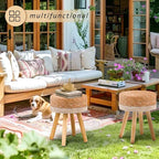 Handwoven Outdoor Ottoman, Water Hyacinth Pouf Round Patio Footstool - Image 6