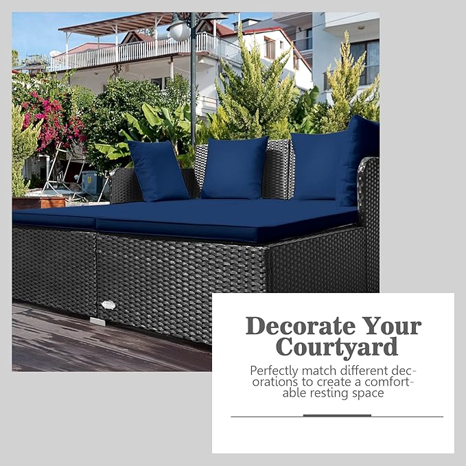 Outdoor Rattan Daybed, Patio Loveseat Sofa Set w/Comfortable Cushions, Extra - Image 5