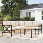 MELLCOM 6 Pieces Patio Furniture Sets, L-Shaped Patio Conversation Sets Metal by MELLCOM